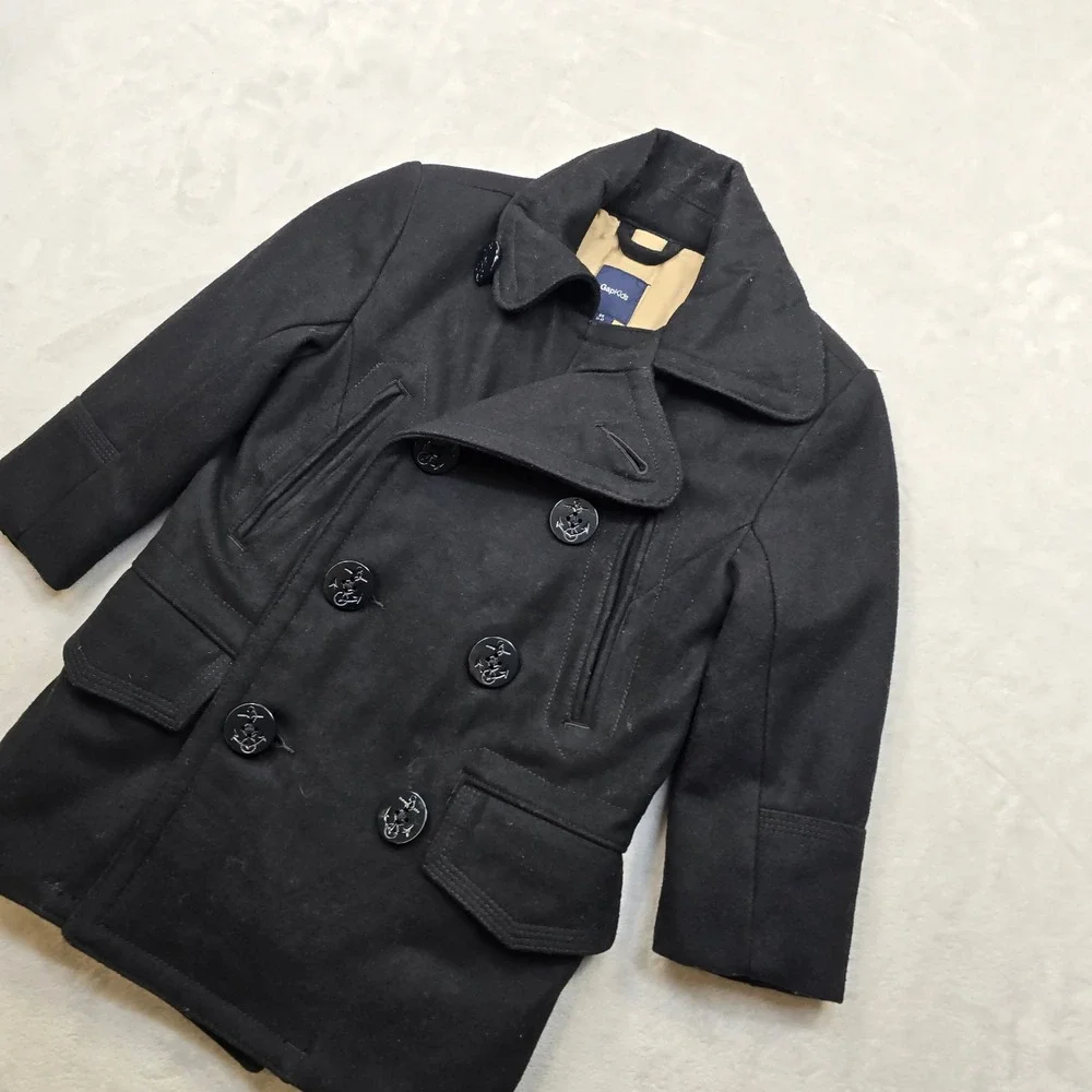GAP Kids Wool Peacoat Kids Boys Size 6 Black Double Breasted Anchor‎ Buttons